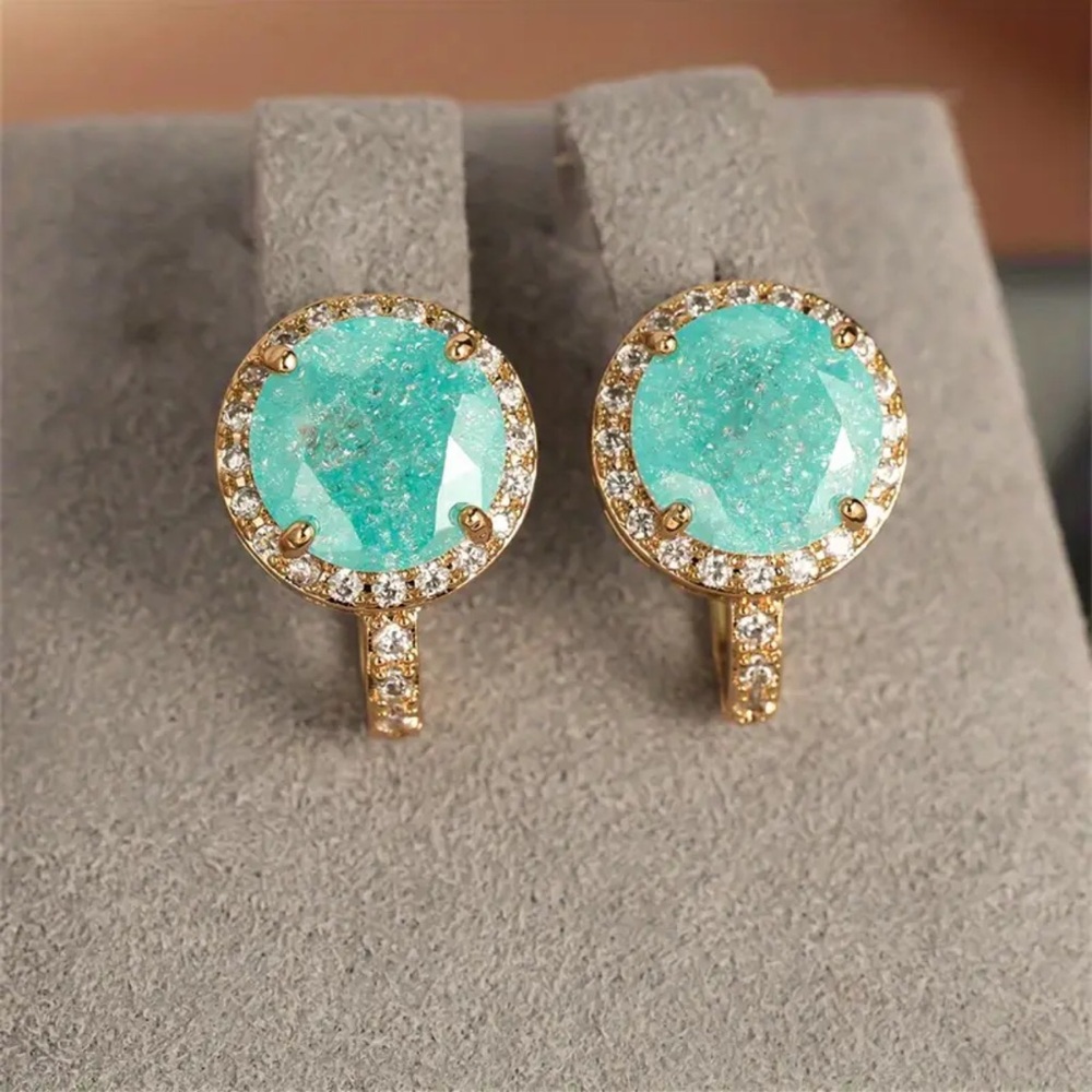 Gold Layered Green Druzy Halo Drop Earrings Crystal Sparkle NWT